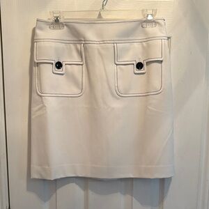 LOFT Cream Midi Skirt with Black Button Accents